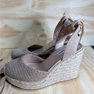 Steve Madden Natural Beige Woven Espadrille Wedges with Ankle Tie